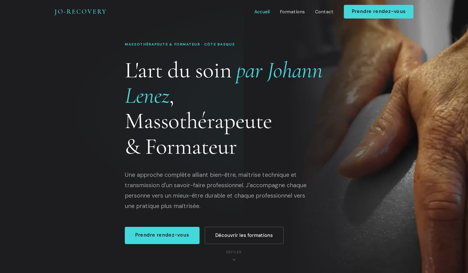 La page d'accueil du site jo-recovery.fr, livré à Johann Lenez